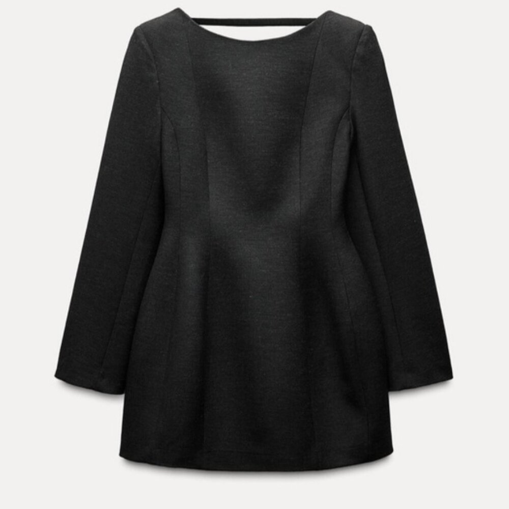 ZARA Round neck long sleeve mini dress. Balloon skirt. Open back. - Picture 2 of 6